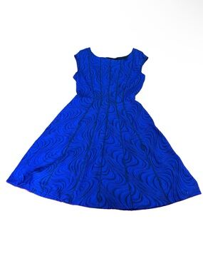 Robbie Bee Royal Blue Black Abstract Swirl Mod Fit Flare Dress S EUC